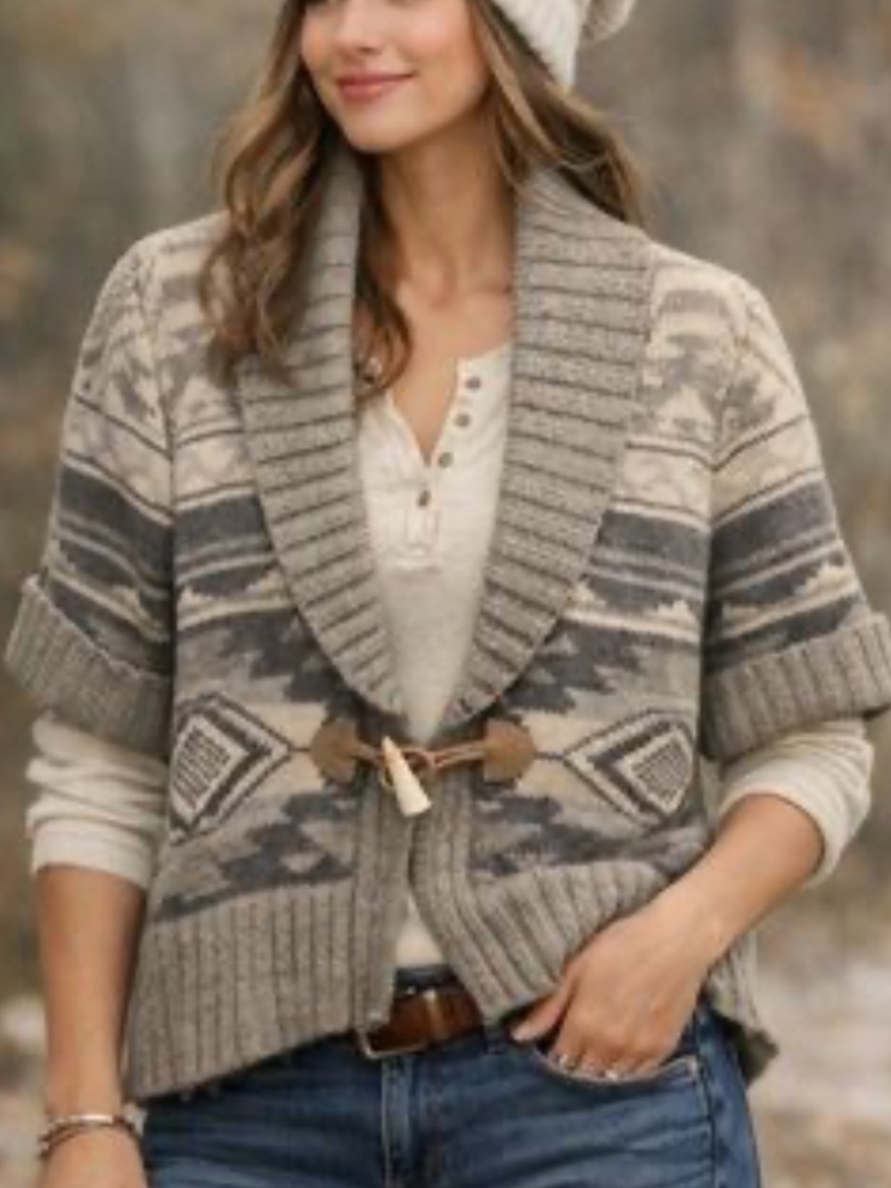 Lauren Ralph Lauren Angora Wool Shawl Collard Sweater Heritage Southwestern Boho
